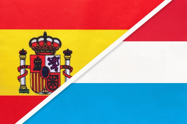 España Luxemburgo Símbolo Banderas Nacionales Del Textil Relación Asociación Campeonato — Foto de Stock