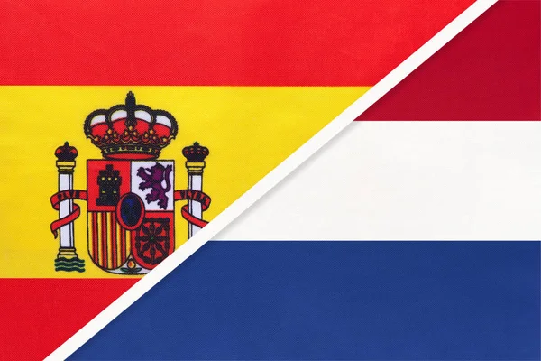 España Los Países Bajos Holanda Símbolo Banderas Nacionales Textiles Relación — Foto de Stock