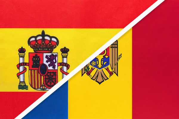 Hiszpania Mołdawia Symbol Flag Narodowych Sektora Tekstylnego Stosunki Partnerstwo Mistrzostwa — Zdjęcie stockowe