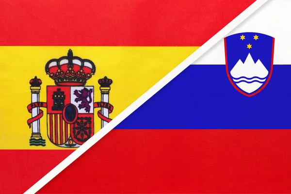 España Eslovenia Símbolo Banderas Nacionales Textiles Relación Asociación Campeonato Entre — Foto de Stock