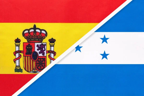 Spanien Und Honduras Symbol Zweier Nationalflaggen Aus Textil Beziehungen Partnerschaft — Stockfoto