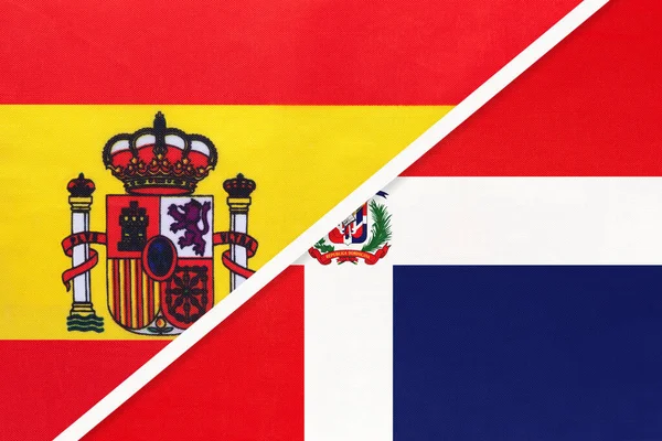 España República Dominicana Símbolo Dos Banderas Nacionales Textil Relación Asociación — Foto de Stock