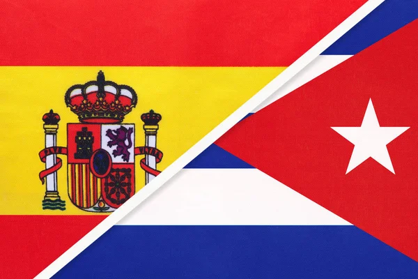 España Cuba Símbolo Dos Banderas Nacionales Textil Relación Asociación Campeonato — Foto de Stock