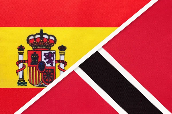 Spain Trinidad Tobago Symbol Two National Flags Textile Relationship Partnership — Stock Photo, Image