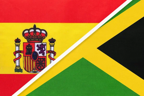 スペインとジャマイカ 繊維から2つの国旗の象徴 欧米諸国との関係 パートナーシップ 選手権 — ストック写真