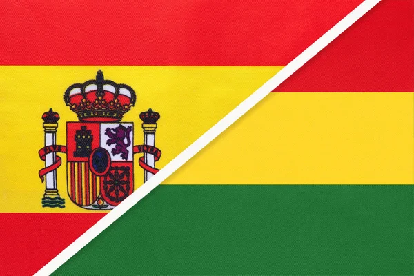 スペインとボリビア 繊維から2つの国旗の象徴 欧米諸国との関係 パートナーシップ 選手権 — ストック写真