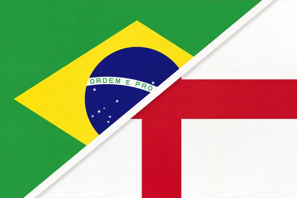 Republic Brazil England Symbol Two National Flags Textile Relationship Partnership — Stockfoto