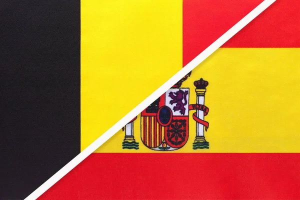 Belçika Spanya Tekstil Ulusal Bayraklarının Sembolü Avrupa Ülkesi Arasındaki Ilişki — Stok fotoğraf
