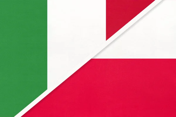 意大利或意大利共和国和波兰 象征着来自纺织品的国旗 两个欧洲国家之间的关系 伙伴关系和锦标赛 — 图库照片