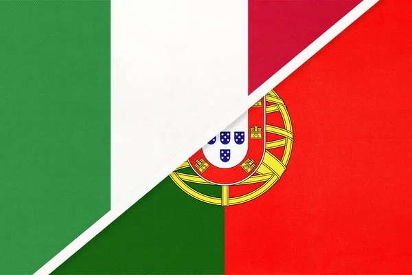 Italy or Italian Republic and Portugal or Portuguese Republic, symbol of national flags from textile. Relationship, partnership and championship between two European countries.