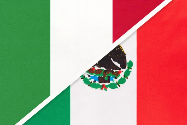Italy or Italian Republic and Mexico or United Mexican States, symbol of two national flags from textile. Relationship, partnership and championship between countries.