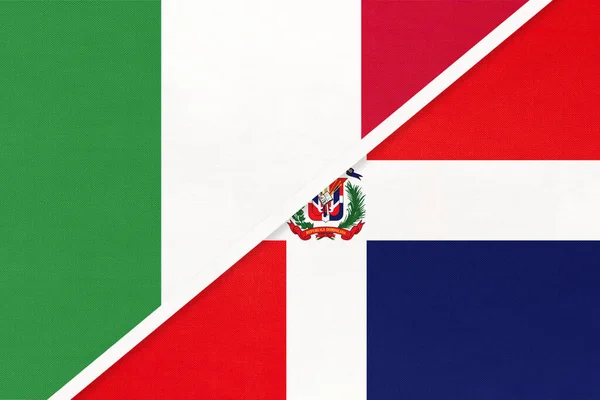Italy or Italian Republic and Dominican Republic, symbol of two national flags from textile. Relationship, partnership and championship between American and European countries.