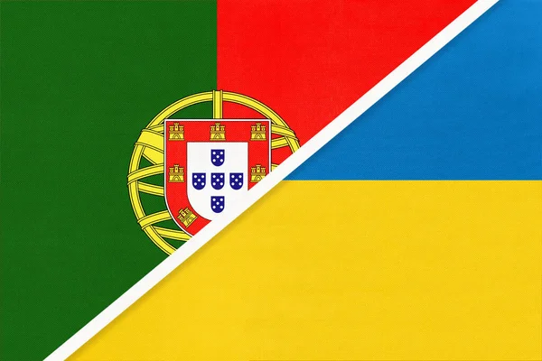 Portekiz Portekiz Cumhuriyeti Ukrayna Tekstil Ulusal Bayraklarının Sembolü Avrupa Ülkesi — Stok fotoğraf
