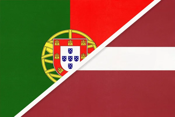 Португалия Португалия Латвия Символ Национальных Флагов Текстиля Отношения Партнерство Чемпионат — стоковое фото