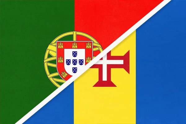 Португалия Португальская Республика Мадейра Символ Национальных Флагов Текстиля Отношения Партнерство — стоковое фото