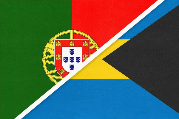 ポルトガルまたはポルトガル共和国とバハマ 繊維から2つの国旗の象徴 欧米諸国との関係 パートナーシップ 選手権 — ストック写真
