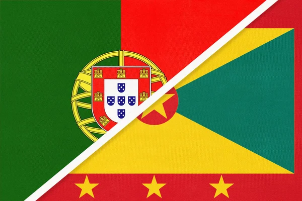 Portugal República Portuguesa Granada Símbolo Duas Bandeiras Nacionais Têxteis Relacionamento — Fotografia de Stock