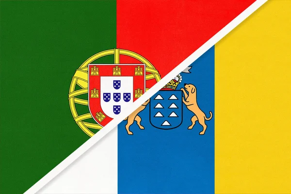 Portugalsko Nebo Portugalská Republika Kanárské Ostrovy Symbol Národních Vlajek Textilu — Stock fotografie