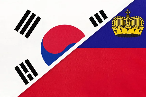 Coreia Sul Rok Liechtenstein Símbolo Duas Bandeiras Nacionais Têxteis Relação — Fotografia de Stock