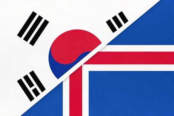 Coreia Sul Rok Islândia Símbolo Duas Bandeiras Nacionais Têxteis Relação — Fotografia de Stock