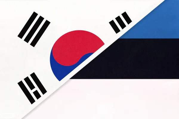 Coreia Sul Rok Estónia Símbolo Duas Bandeiras Nacionais Têxteis Relação — Fotografia de Stock
