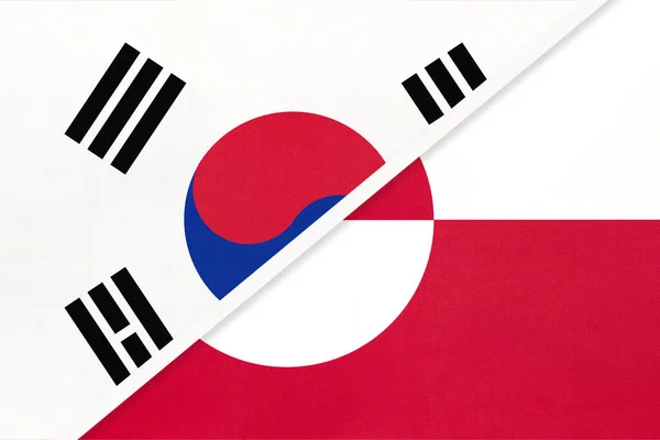 Rok 그린랜드는 직물로 국기의 상징이다 아시아 국가들 파트너십 그리고 챔피언십 — 스톡 사진