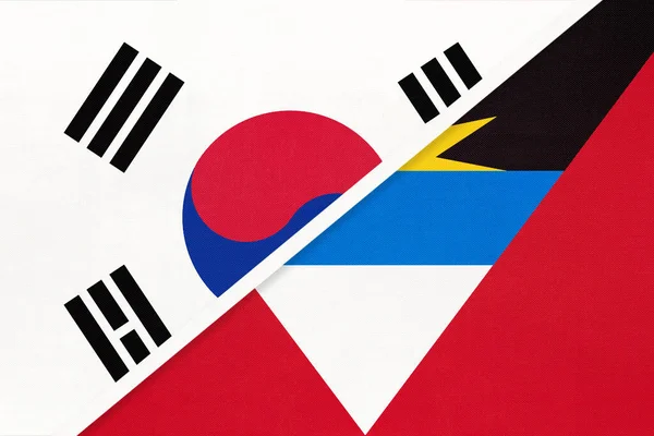 Coreia Sul Rok Antígua Barbuda Símbolo Duas Bandeiras Nacionais Têxteis — Fotografia de Stock