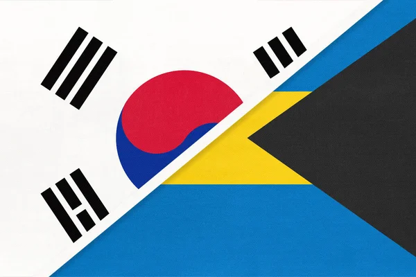 Rok 바하마 제도는 직물에서 나오는 국기의 상징이다 아시아 국가들 파트너십 — 스톡 사진
