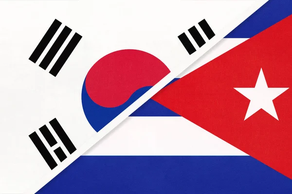 South Korea Rok Cuba Symbol Two National Flags Textile Relationship — Stock Photo, Image