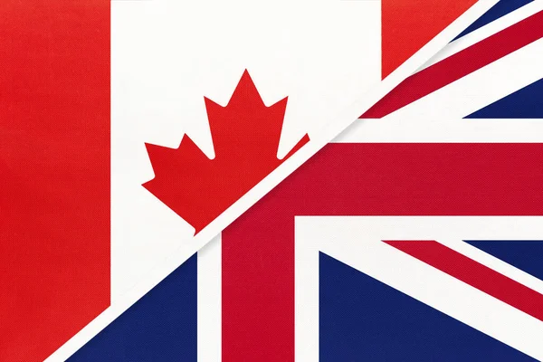 加拿大和大不列颠及北爱尔兰联合王国 象征着两个来自纺织品的国旗 欧洲和美洲国家间的关系 伙伴关系和锦标赛 — 图库照片