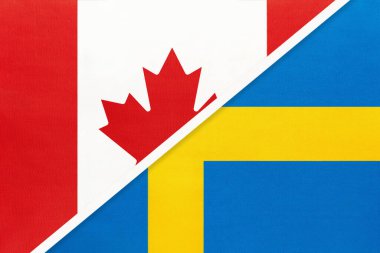 Kanada ve İsveç, tekstil sektöründen iki ulusal bayrağın sembolü. Avrupa ve Amerika ülkeleri arasındaki ilişki, ortaklık ve şampiyonluk.