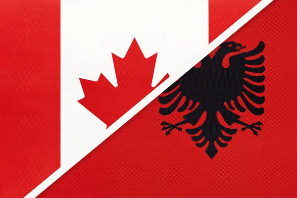 Kanada Albánia Textilből Készült Két Nemzeti Zászló Szimbóluma Kapcsolat Partnerség — Stock Fotó
