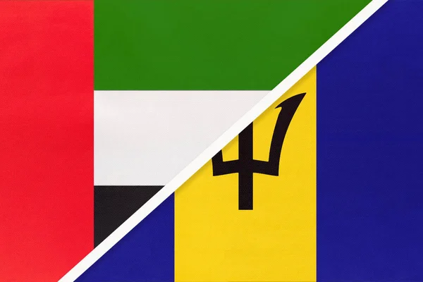 Spojené Arabské Emiráty Nebo Sae Barbados Symbol Dvou Národních Vlajek — Stock fotografie