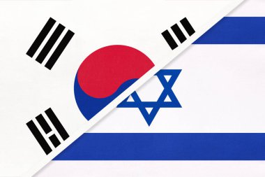 Güney Kore, ROK ve İsrail, tekstil ulusal bayraklarının sembolü. İki Asya ülkesi arasındaki ilişki, ortaklık ve şampiyonluk.