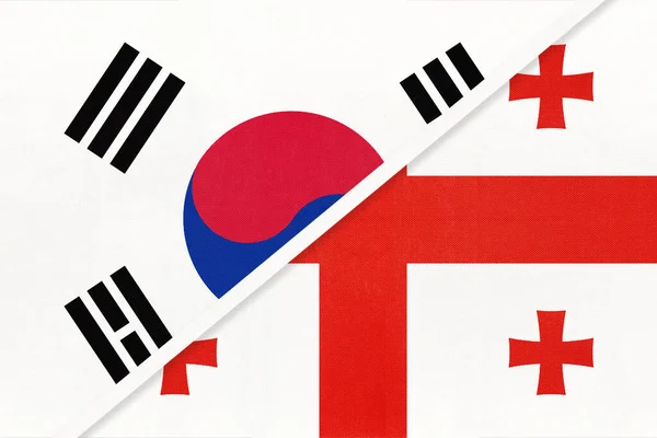 Rok 조지아는 직물에서 나오는 국기의 상징이다 아시아 국가간의 파트너십 그리고 — 스톡 사진