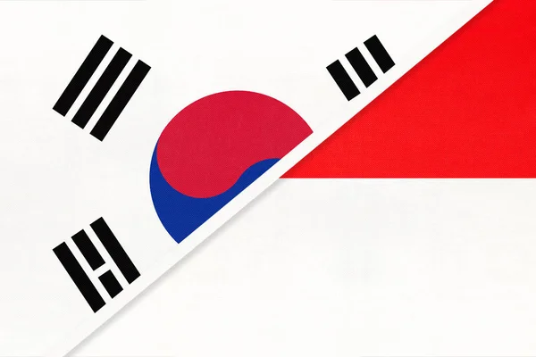 South Korea Rok Indonesia Symbol National Flags Textile Relationship Partnership — Stock Photo, Image