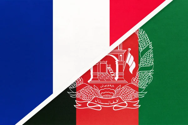 French Republic or France and Afghanistan, symbol of two national flags from textile. Relationship, partnership and championship between European and Asian countries.