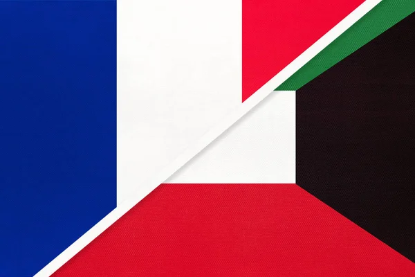 French Republic or France and Kuwait, symbol of two national flags from textile. Relationship, partnership and championship between European and Asian countries.