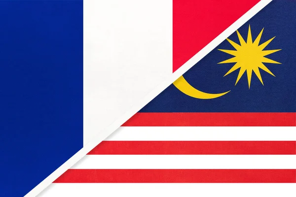 French Republic or France and Malaysia, symbol of two national flags from textile. Relationship, partnership and championship between European and Asian countries.