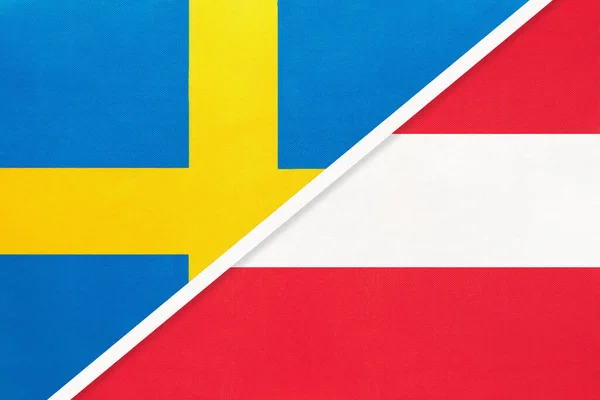 Sveç Avusturya Krallığı Tekstil Ulusal Bayraklarının Sembolü Avrupa Ülkesi Arasındaki — Stok fotoğraf
