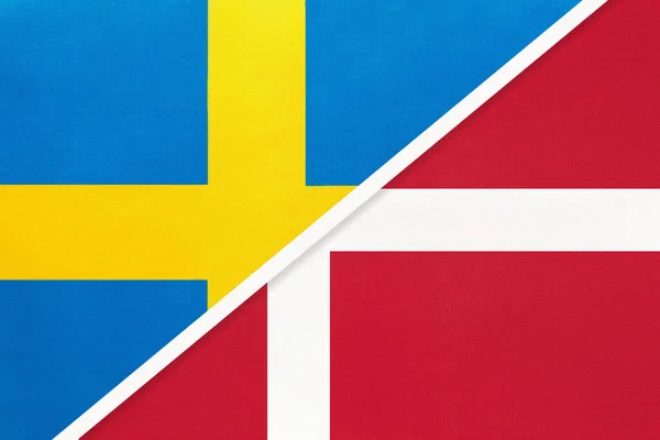 Švédské Království Dánsko Symbol Národních Vlajek Textilu Vztah Partnerství Mistrovství — Stock fotografie