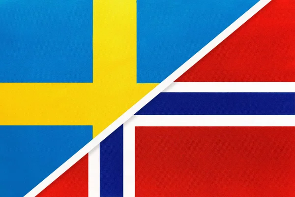 Švédské Norské Království Symbol Národních Vlajek Textilu Vztah Partnerství Mistrovství — Stock fotografie