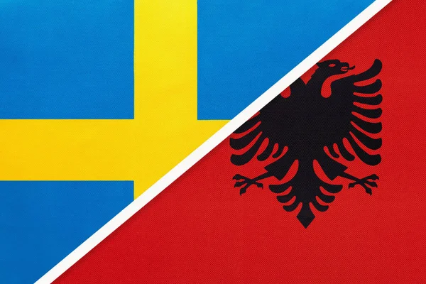 Svéd Királyság Albánia Textilből Készült Nemzeti Zászlók Szimbóluma Kapcsolat Partnerség — Stock Fotó