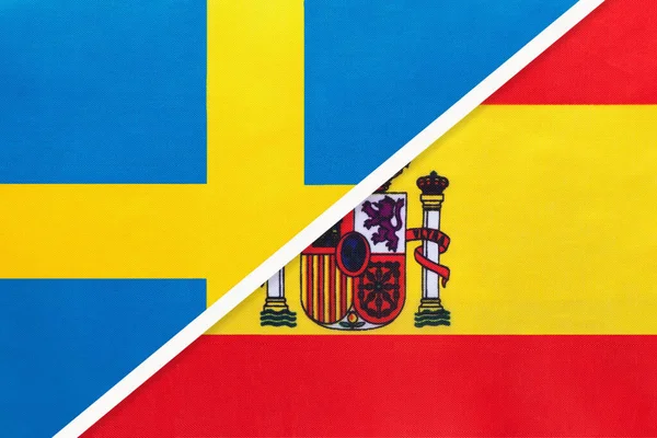 Sveç Spanya Krallığı Tekstil Ulusal Bayraklarının Sembolü Avrupa Ülkesi Arasındaki — Stok fotoğraf