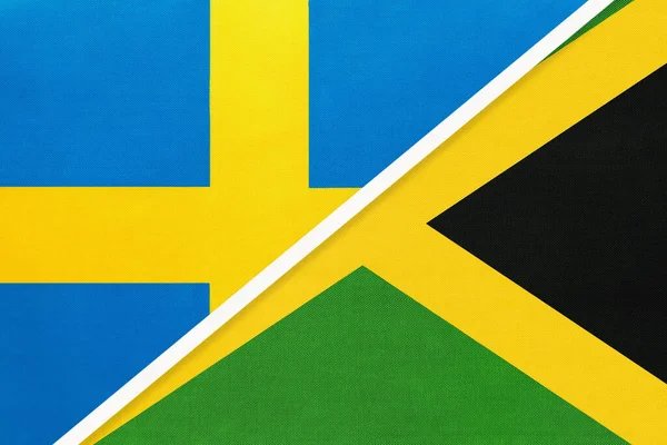스웨덴과 자메이카입니다 직물로 국기의 상징이죠 유럽과 사이의 파트너십 그리고 챔피언십 — 스톡 사진