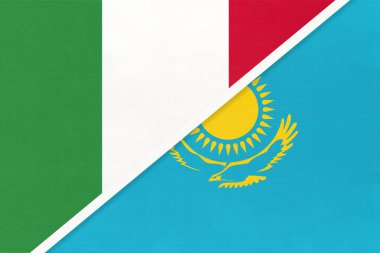 İtalya ya da İtalya Cumhuriyeti ve Kazakistan, tekstil bayraklarının sembolü. Asya ve Avrupa ülkeleri arasındaki ilişki, ortaklık ve şampiyonluk.