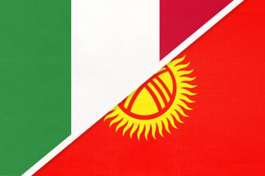 İtalya ya da İtalya Cumhuriyeti ve Kırgızistan ya da Kırgız Cumhuriyeti, tekstilden gelen iki ulusal bayrağın sembolü. Asya ve Avrupa ülkeleri arasındaki ilişki, ortaklık ve şampiyonluk.