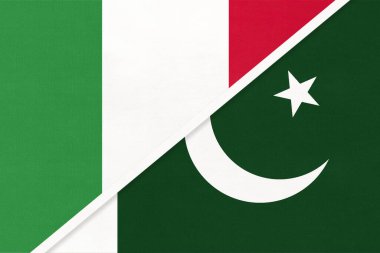 İtalya ya da İtalya Cumhuriyeti ve Pakistan, tekstil sektöründen iki ulusal bayrağın sembolü. Asya ve Avrupa ülkeleri arasındaki ilişki, ortaklık ve şampiyonluk.