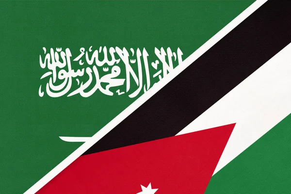 Σαουδική Αραβία Και Ιορδανία Σύμβολο Των Εθνικών Σημαιών Από Ύφασμα — Φωτογραφία Αρχείου