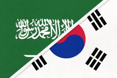 Suudi Arabistan ve Güney Kore veya ROK, tekstil ulusal bayraklarının sembolü. İki Asya ülkesi arasındaki ilişki, ortaklık ve şampiyonluk.